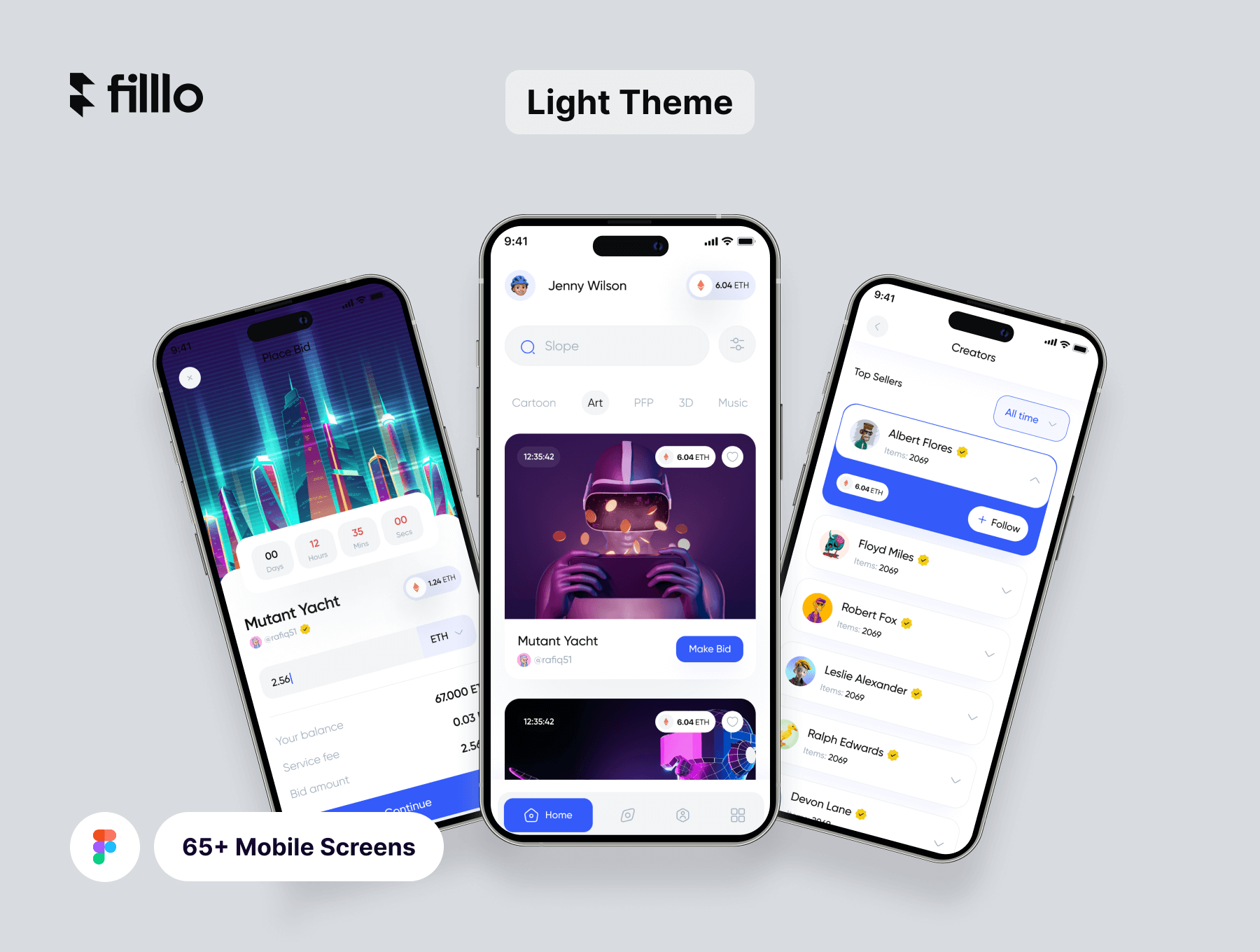 65个蓝色NFT市场APP UI界面素材包（Figma）