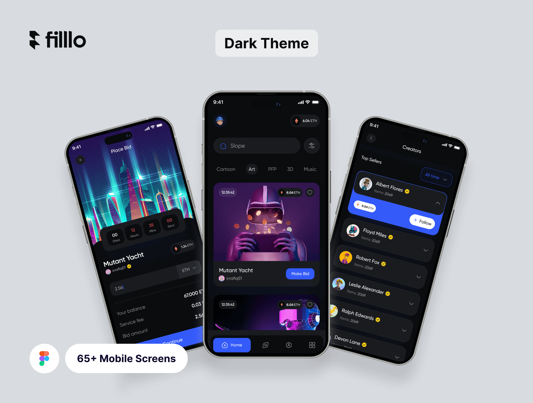 65个蓝色NFT市场APP UI界面素材包（Figma）