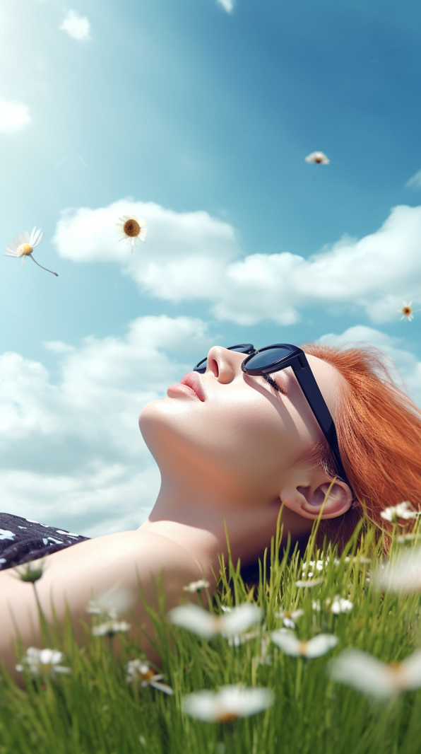 蓝天白云人躺在草地上的海报