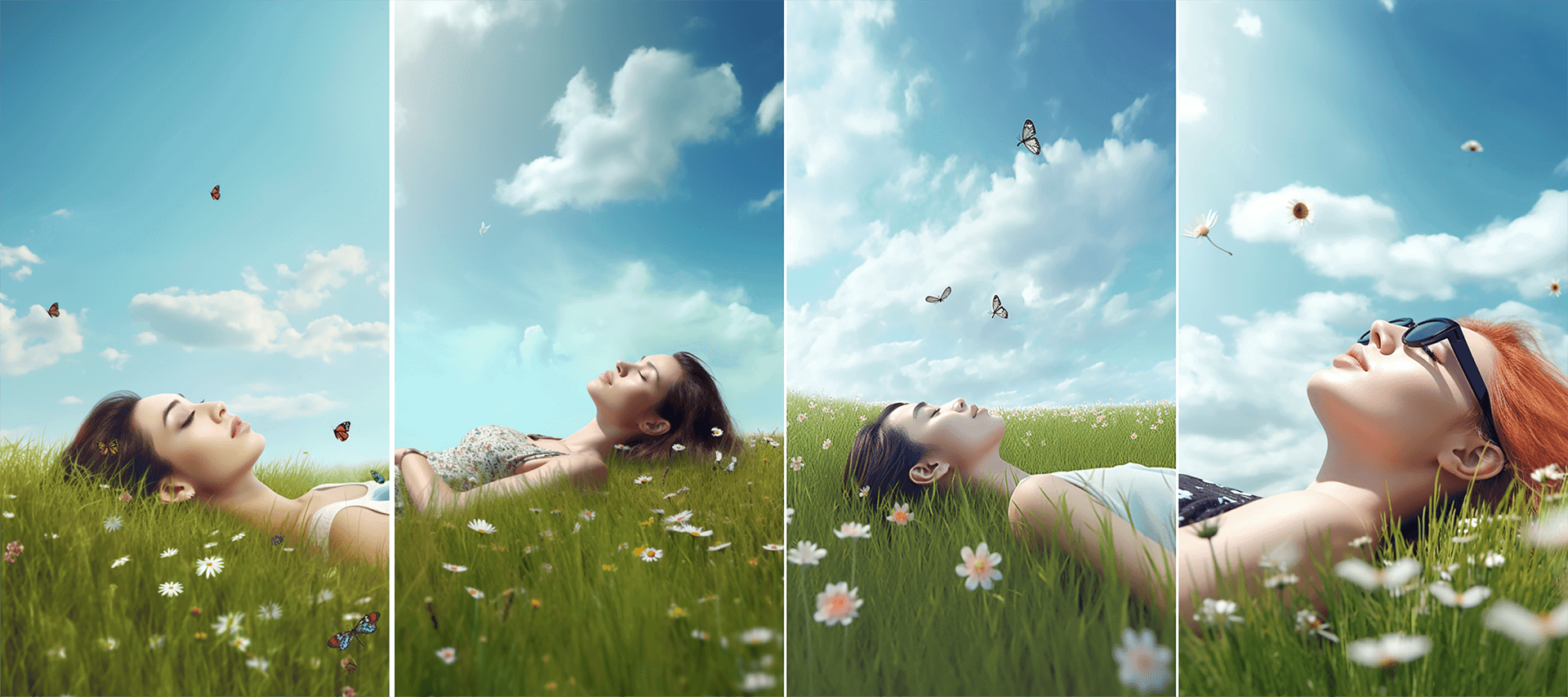 蓝天白云人躺在草地上的海报