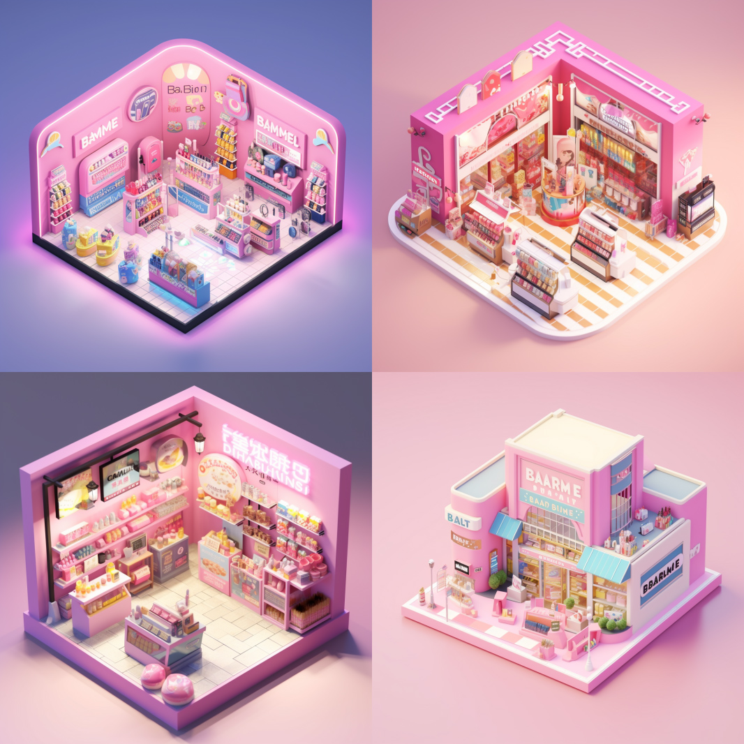 粉色免税店3D卡通场景