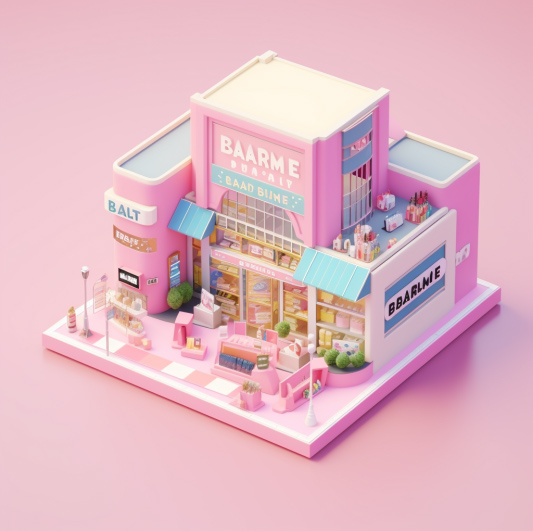 粉色免税店3D卡通场景