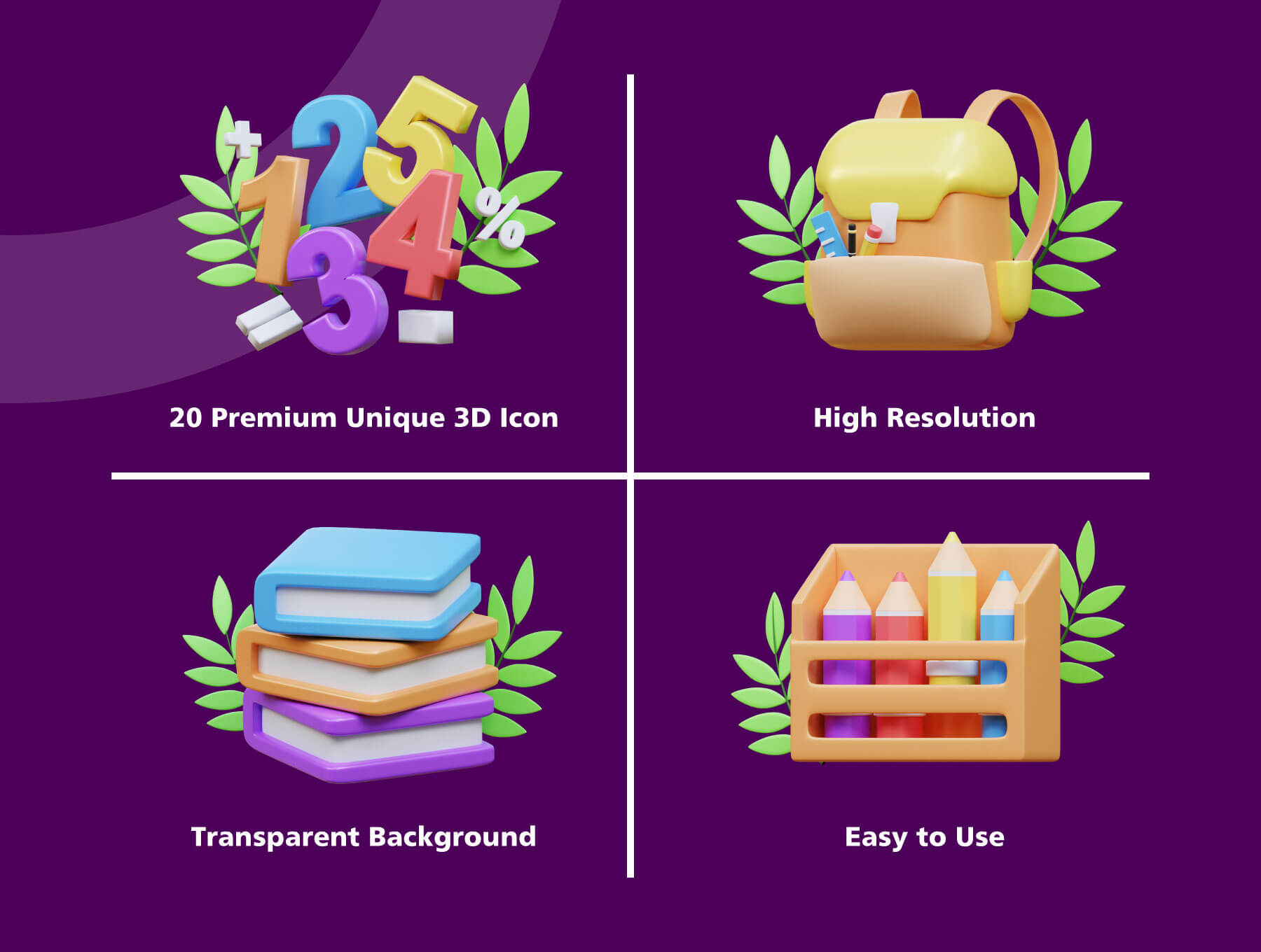 20个学生学习主题3D图标素材包