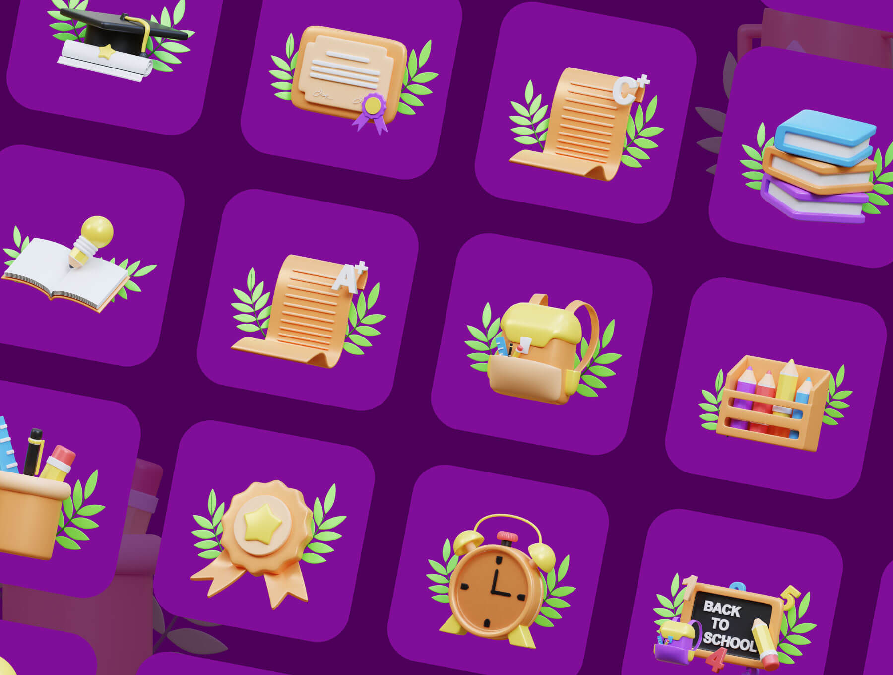 20个学生学习主题3D图标素材包