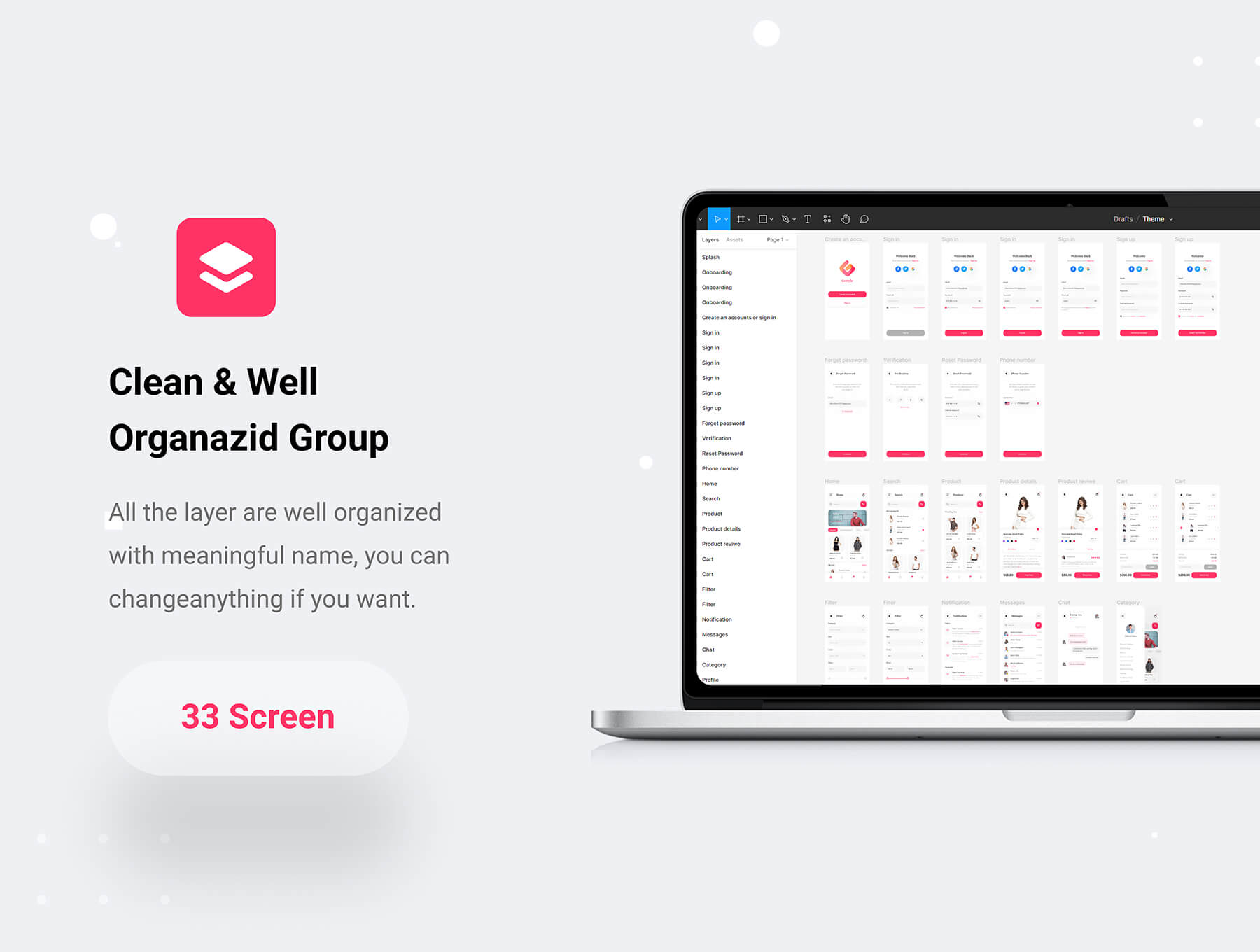 33个粉色简洁电子商务主题UI界面素材包(Figma)