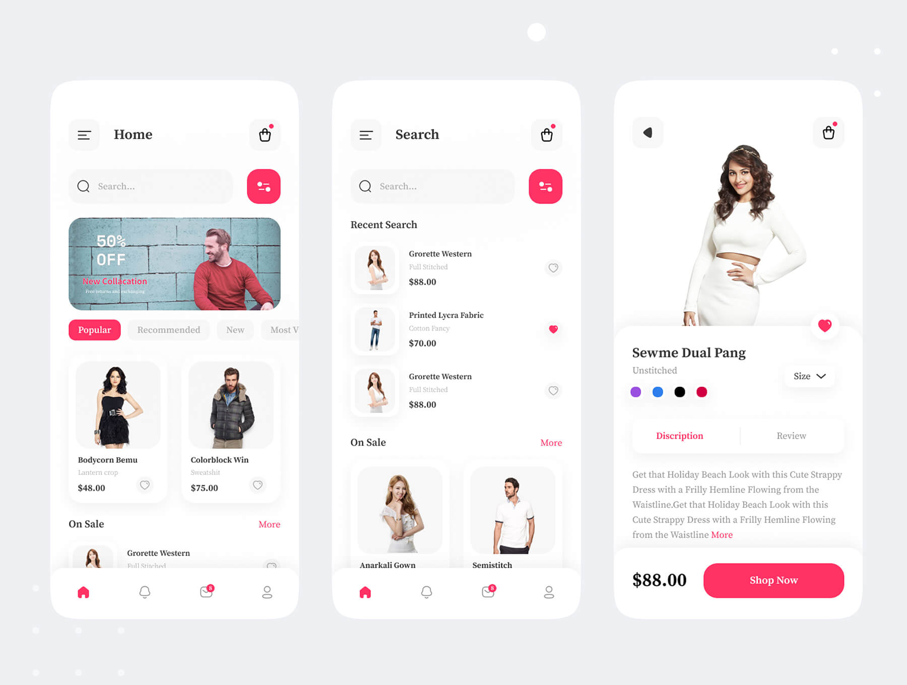 33个粉色简洁电子商务主题UI界面素材包(Figma)