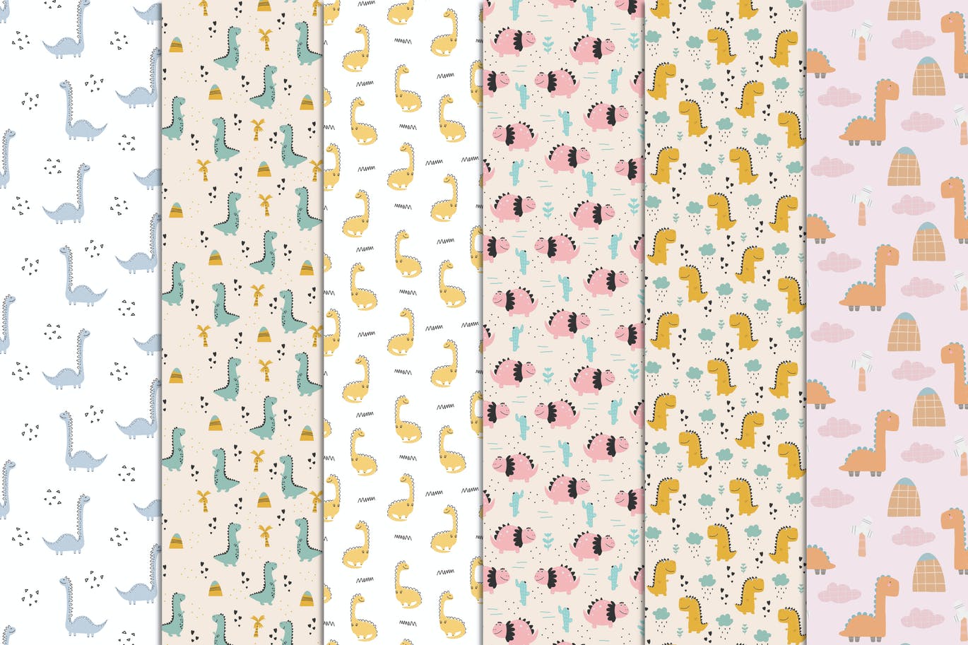 造型可爱的恐龙矢量图案素材包 (AI,EPS)