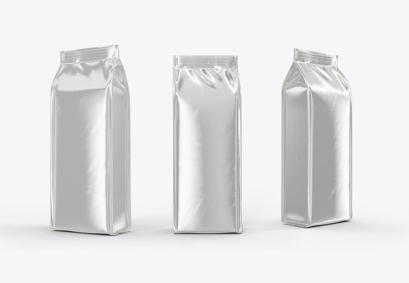 3个光泽质感塑料咖啡袋PSD样机素材