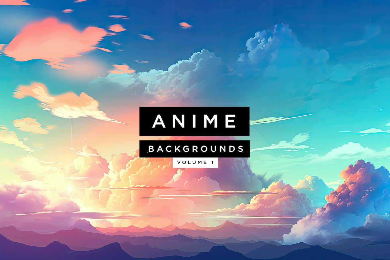 绚丽时尚动漫风格云彩天空背景底纹JPG图片素材包