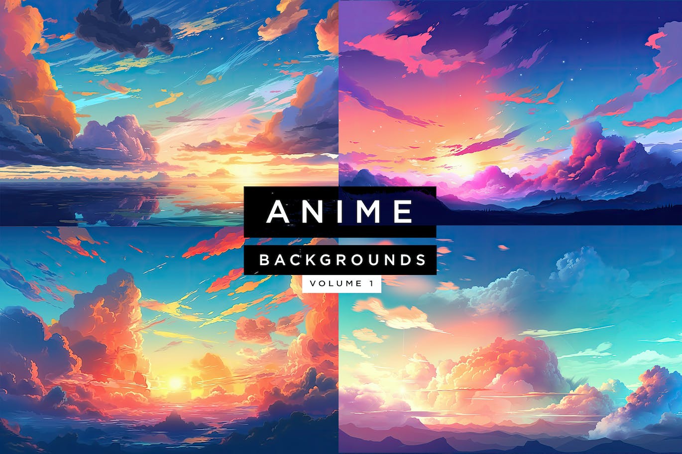 绚丽时尚动漫风格云彩天空背景底纹JPG图片素材包