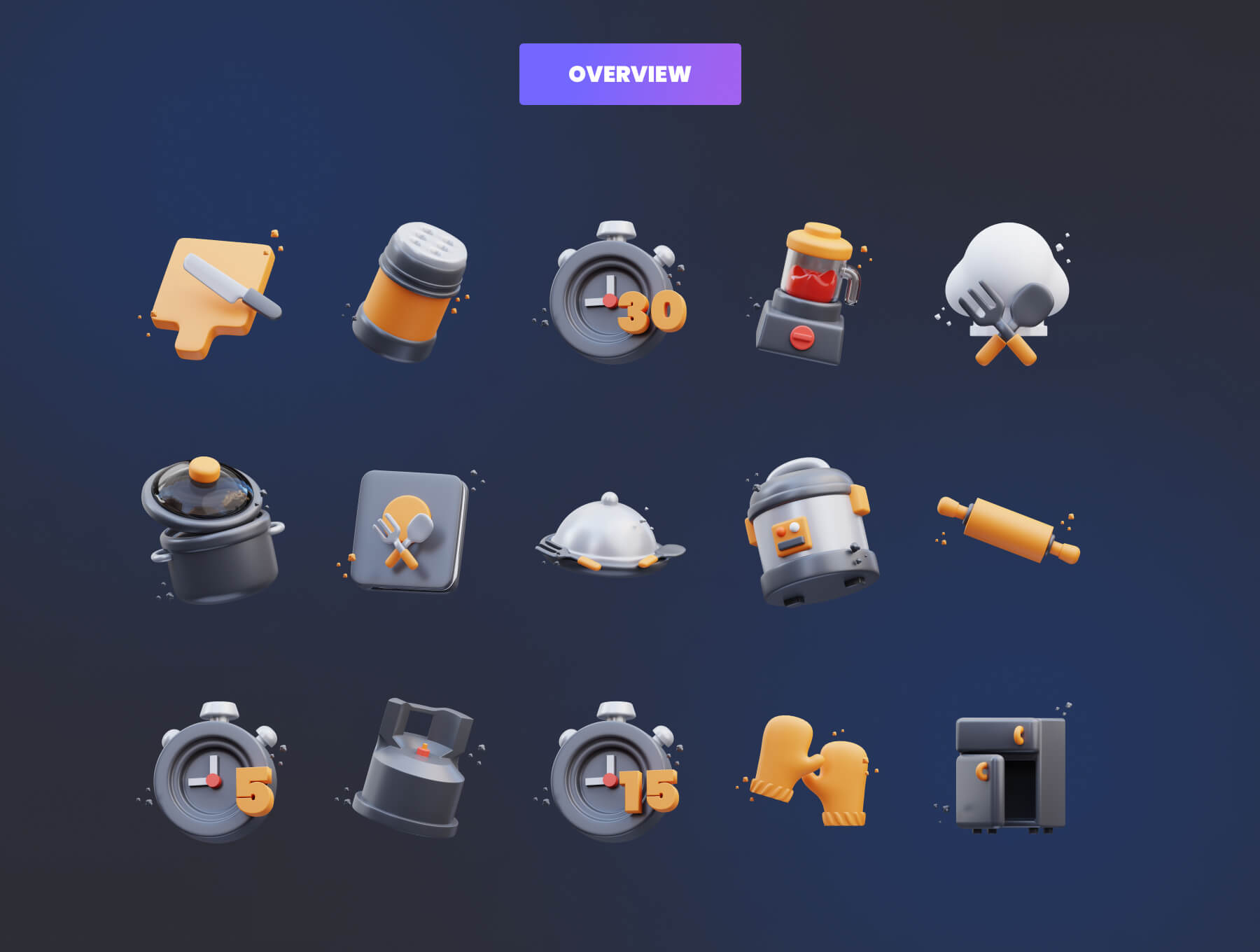 30个黑金烹饪主题3D图标素材包（Blender）