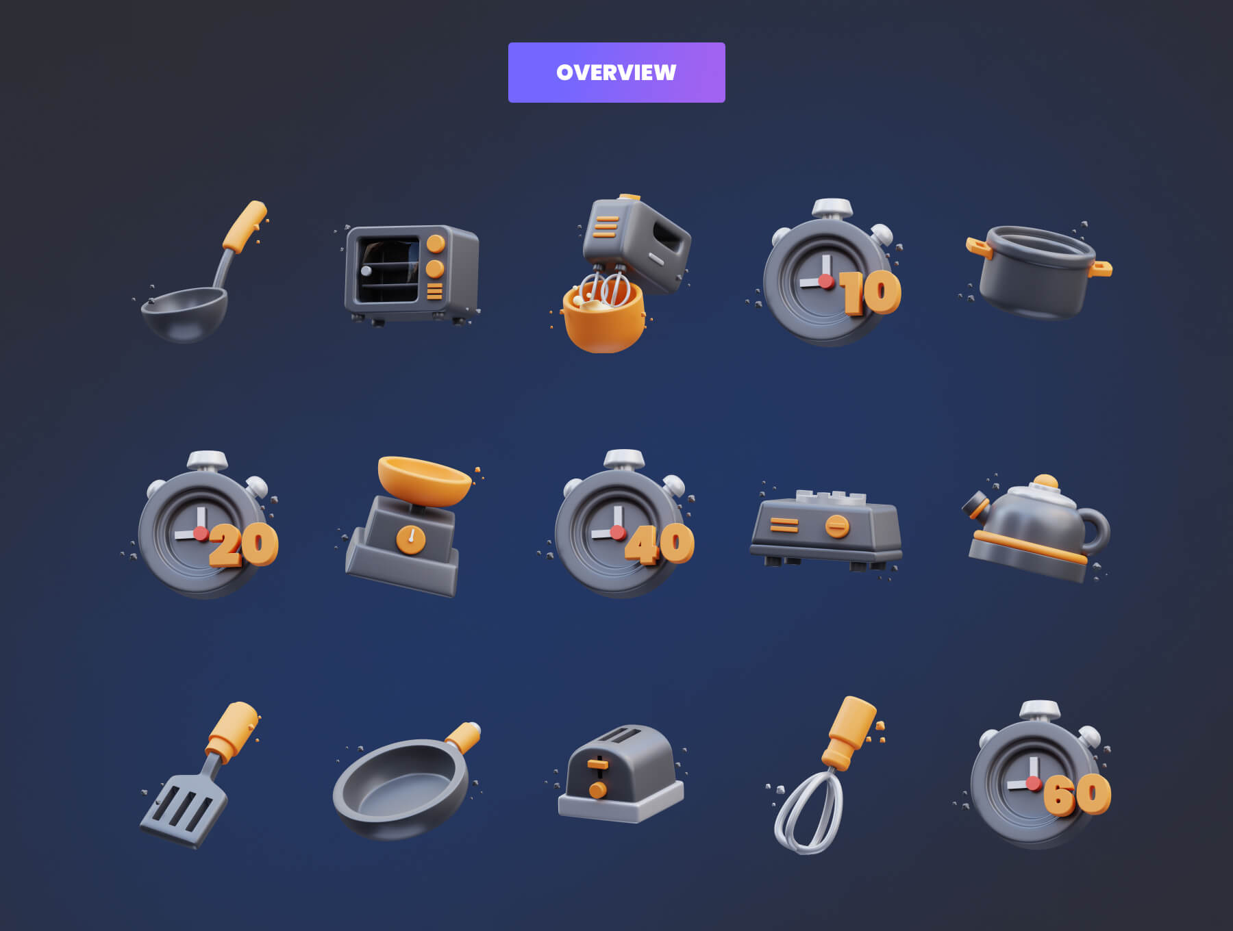 30个黑金烹饪主题3D图标素材包（Blender）