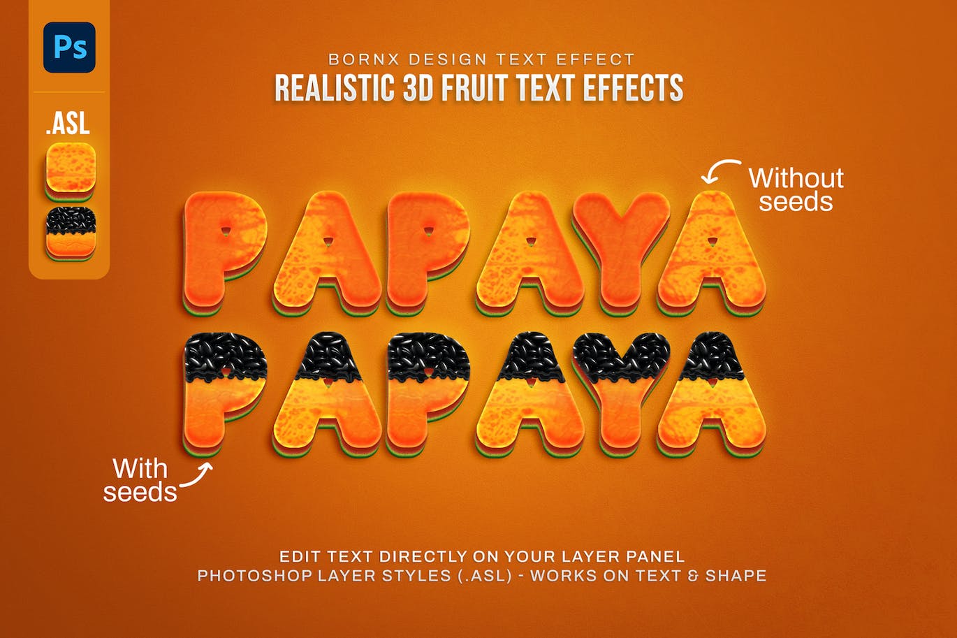 10个时尚逼真的3D立体立体字图层样式PS动作素材