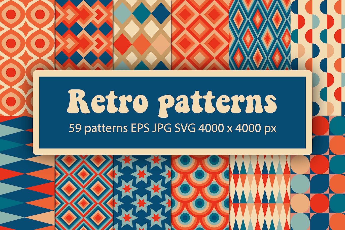 59个风格复古的矢量无缝花卉图案素材包(EPS,JPG,SVG)