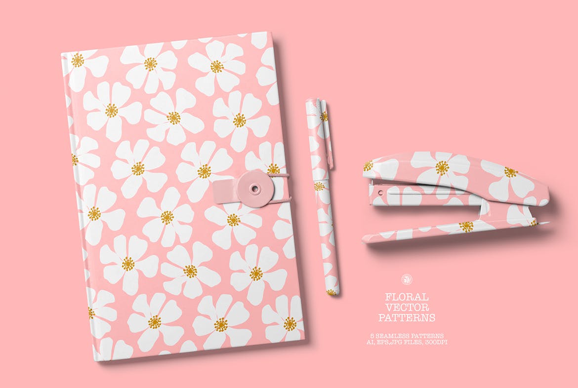 5款手绘花卉图案素材包(AI,EPS,JPG)