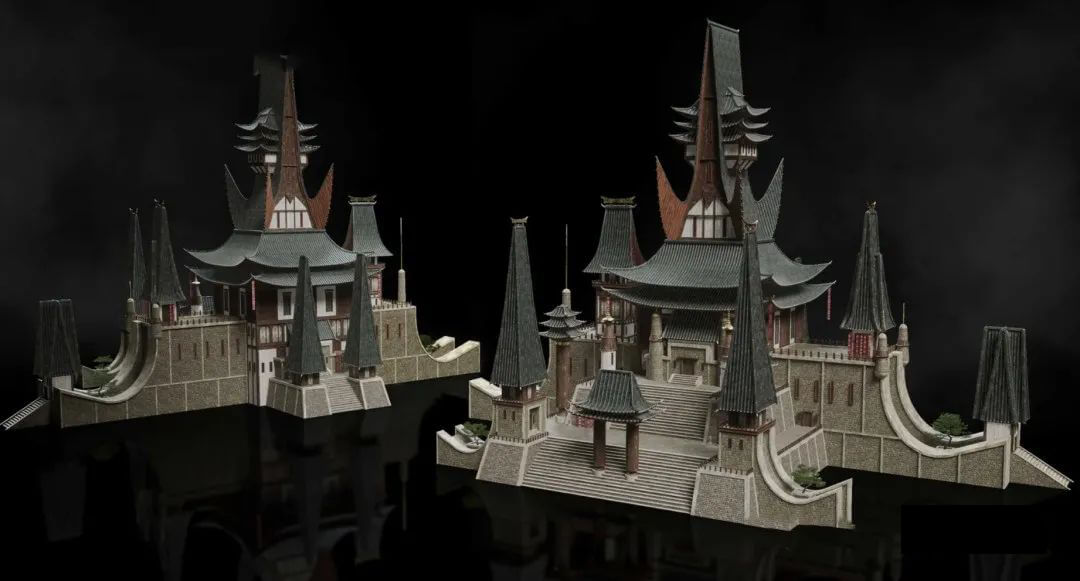 这套仙侠风的3D建筑模型素材，真的太好看了！