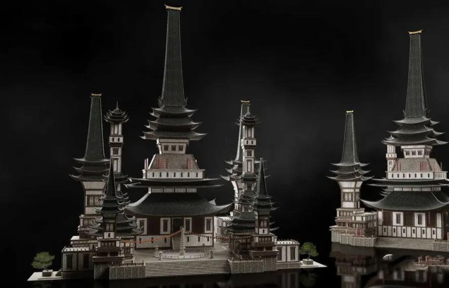 这套仙侠风的3D建筑模型素材，真的太好看了！