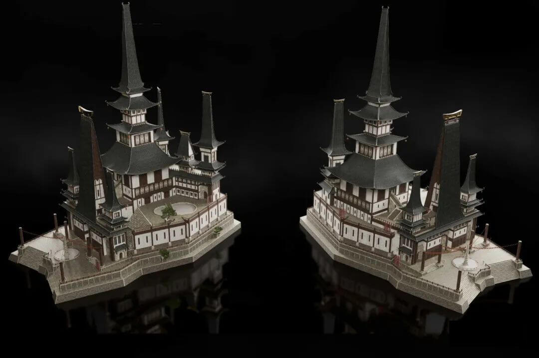 这套仙侠风的3D建筑模型素材，真的太好看了！