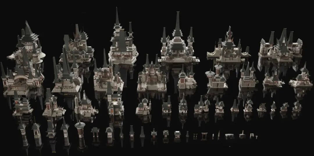 这套仙侠风的3D建筑模型素材,真的太好看了!