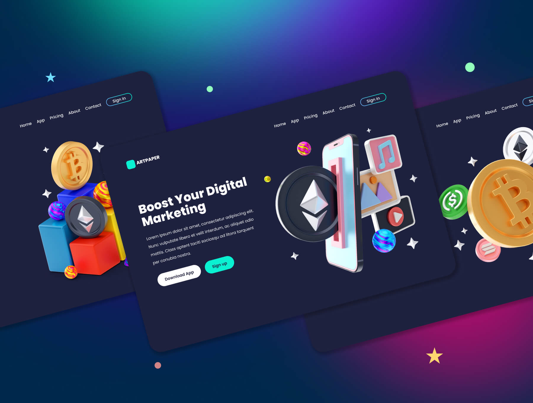 30个加密货币交易主题3D插画素材包