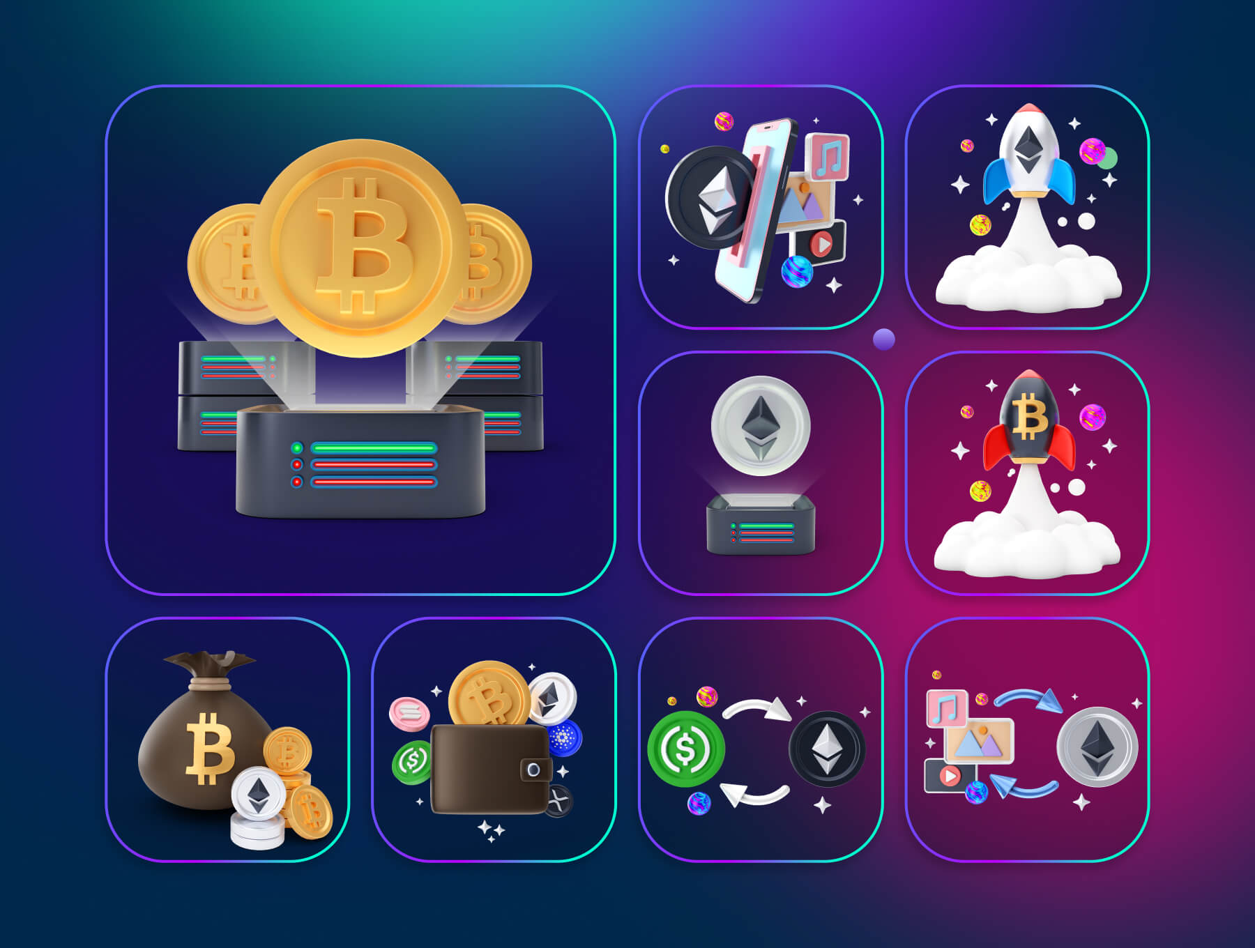 30个加密货币交易主题3D插画素材包