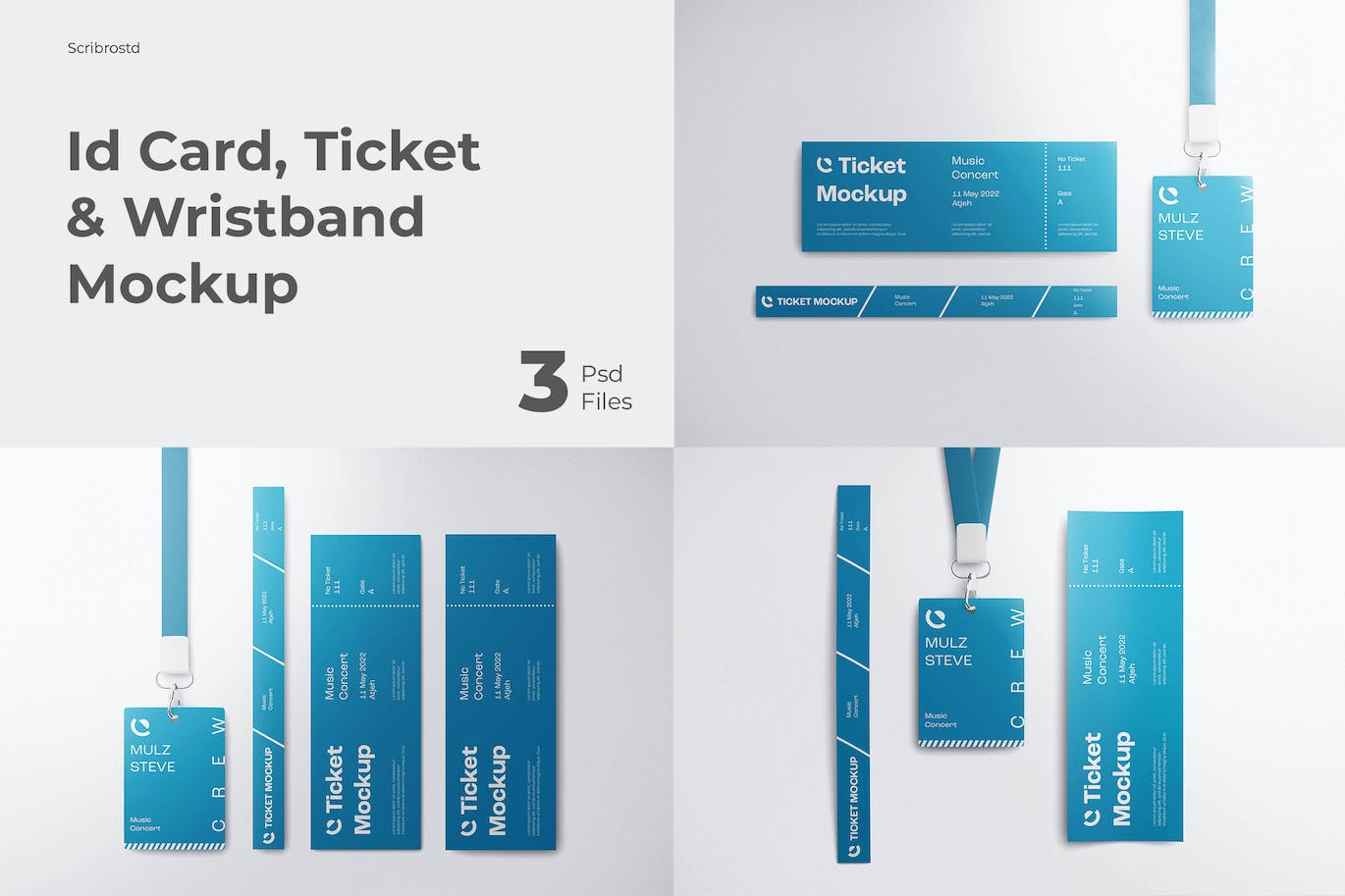 一套身份证机票腕带相关VI设计PSD样机素材包