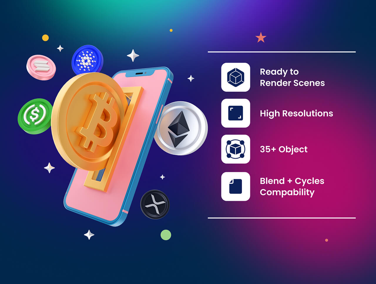 30个货币金币金融3D图标素材包(Blender)