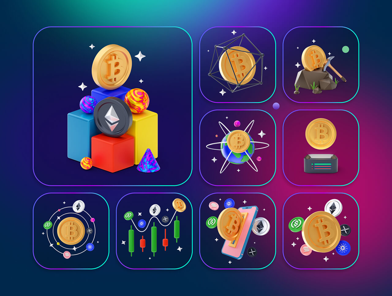 30个货币金币金融3D图标素材包(Blender)