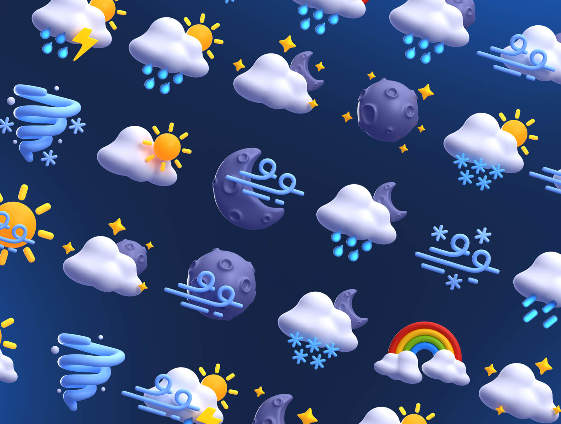 67个天气晴天雨天下雪天主题3D插画素材包