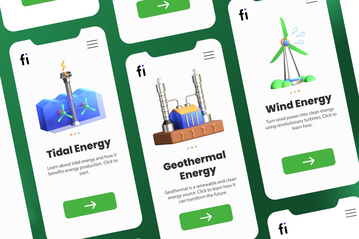 绿色新能源主题3D能量图标素材包(FIG,PNG,PSD,blend)