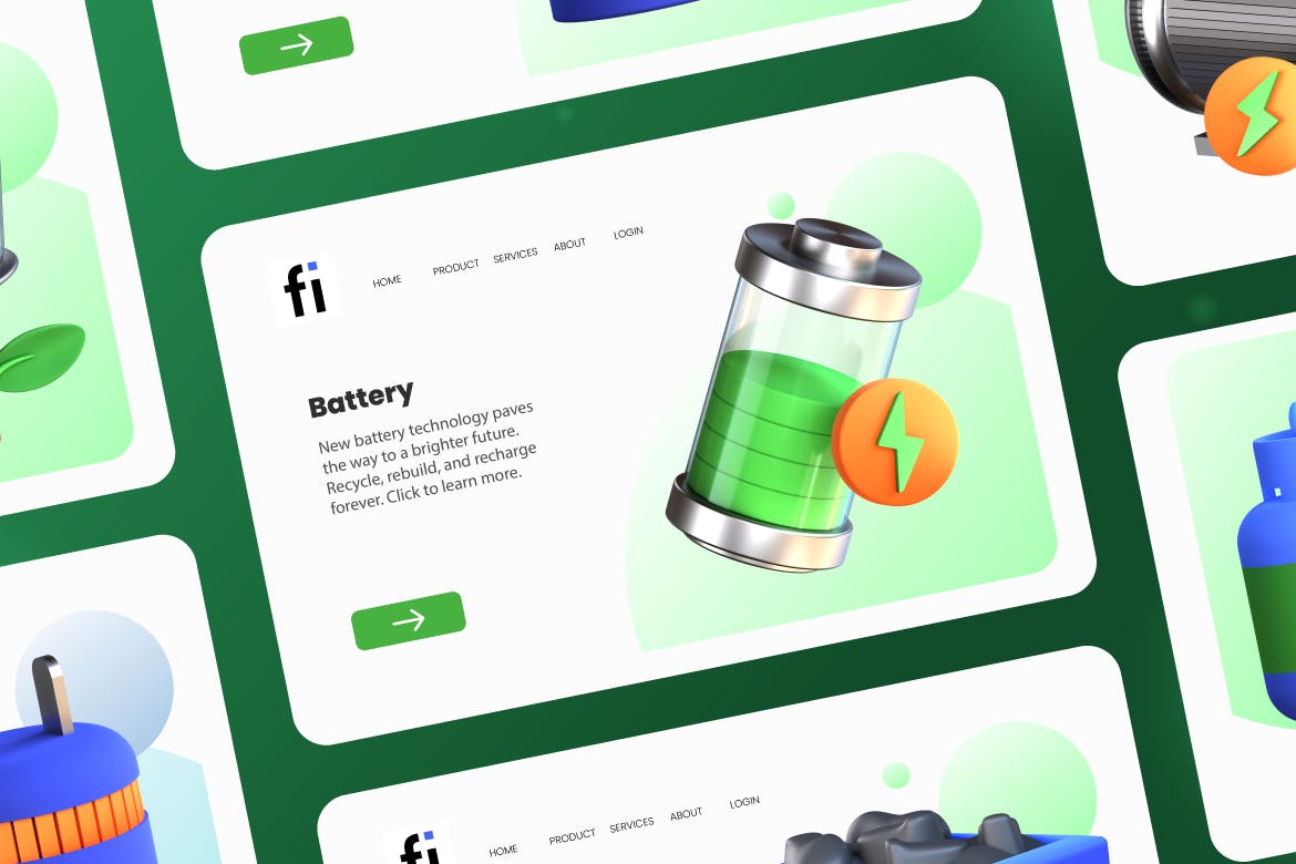 绿色新能源主题3D能量图标素材包(FIG,PNG,PSD,blend)