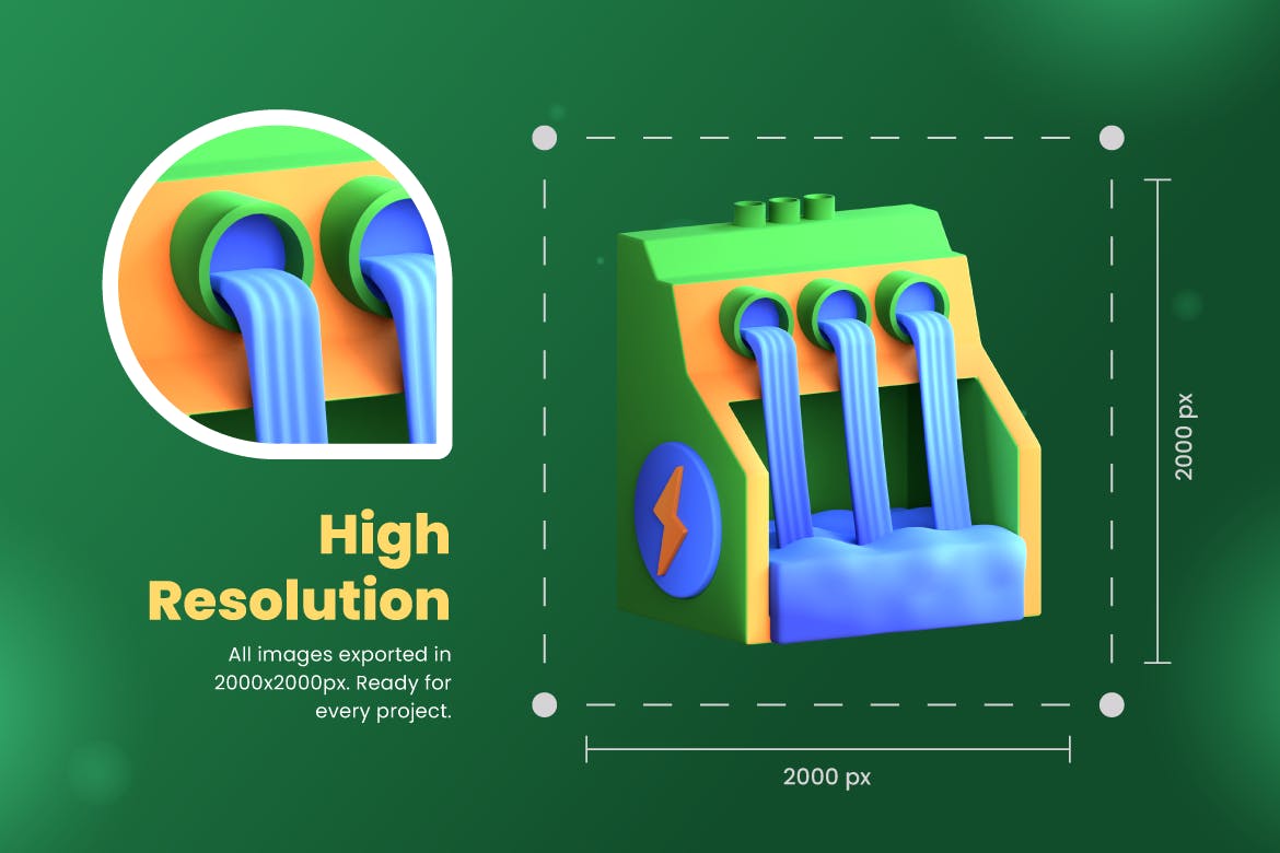 绿色新能源主题3D能量图标素材包(FIG,PNG,PSD,blend)