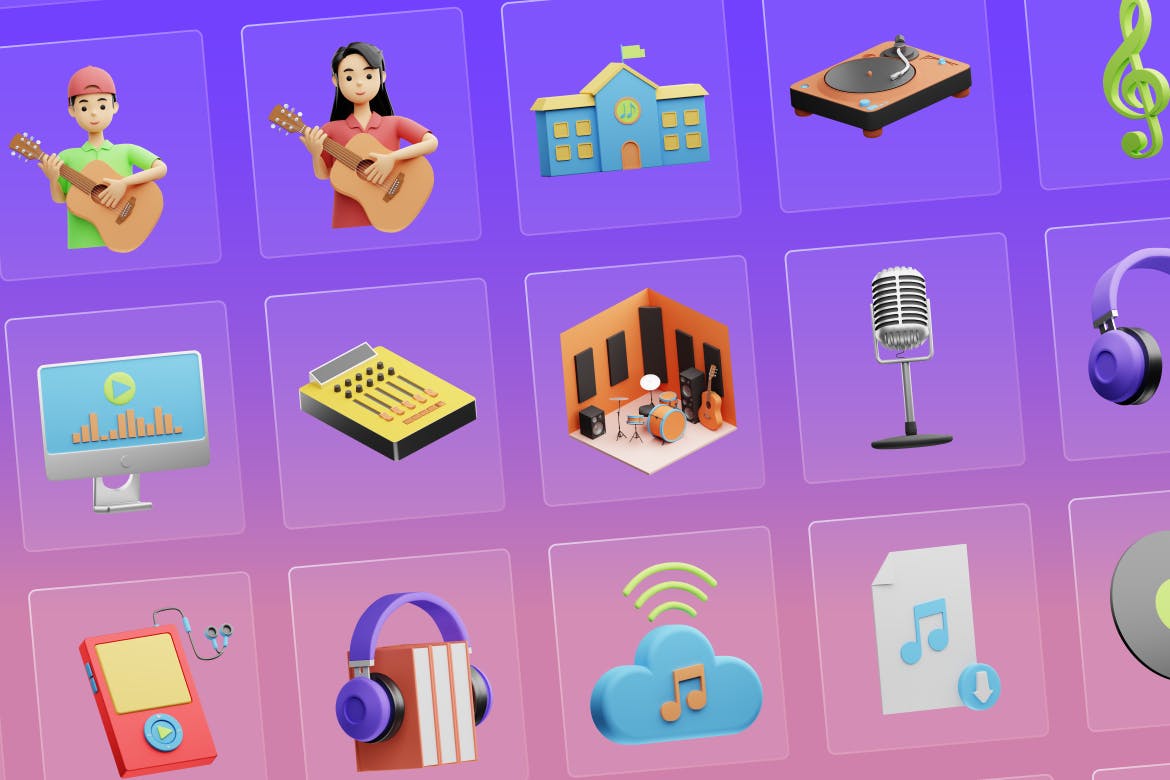 一套3D音乐乐器主题图标素材包(FIG,PNG,PSD,blend)