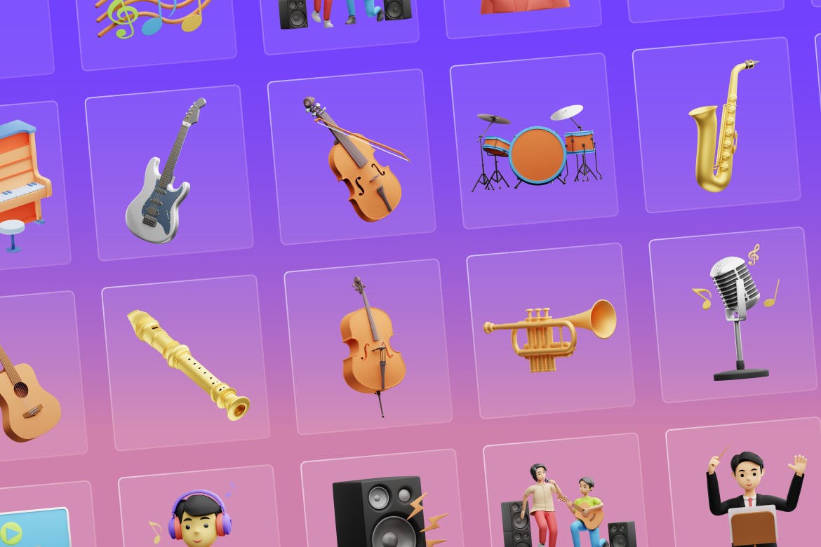 一套3D音乐乐器主题图标素材包(FIG,PNG,PSD,blend)