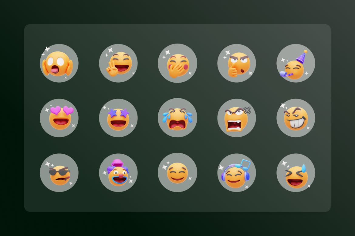 趣味十足的表情包符号3D图标素材(PNG,blend,GLTF)