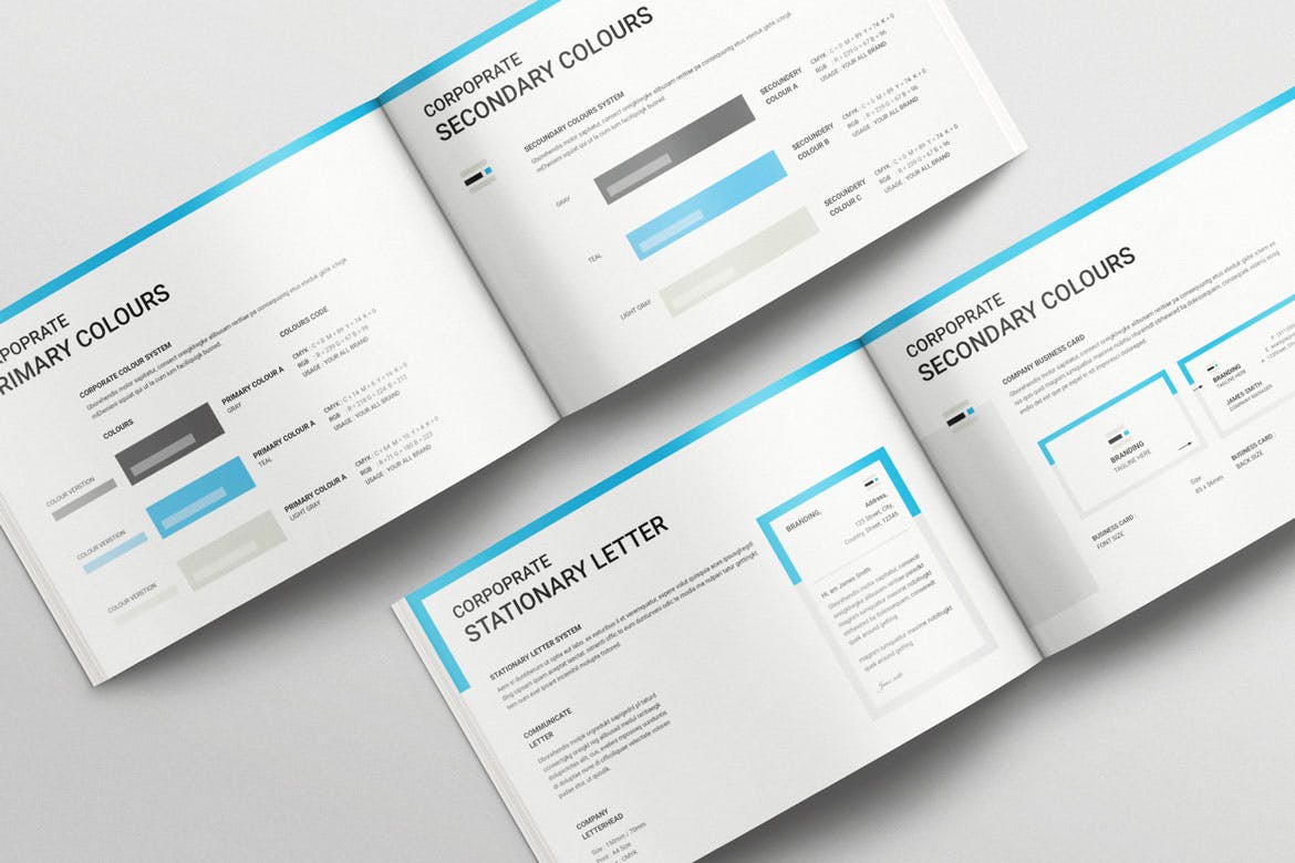 16页蓝色高端充满细节的VI样机PSD素材包(INDD)