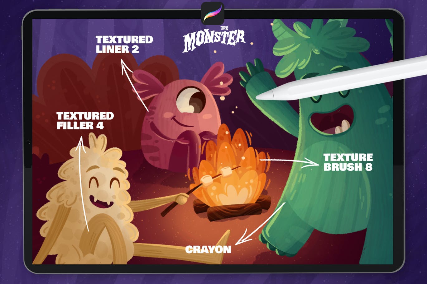 20个适用于怪物皮毛纹理的procreate笔刷素材