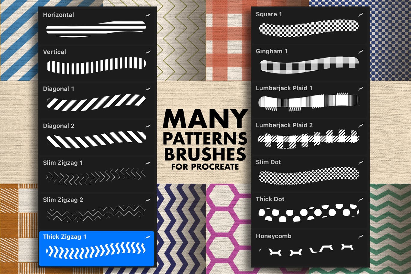 一套用途广泛的Procreate创意图案笔刷素材