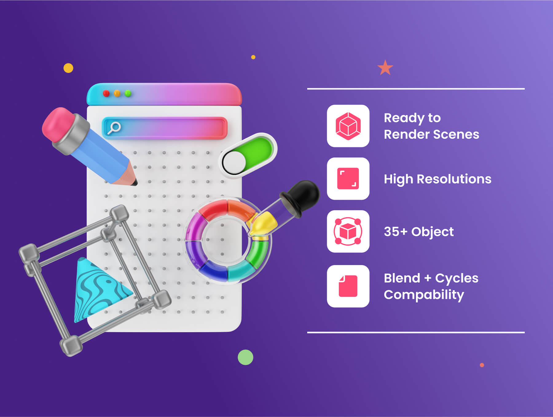 28个用户体验图形设计3D图标素材包(Blender)