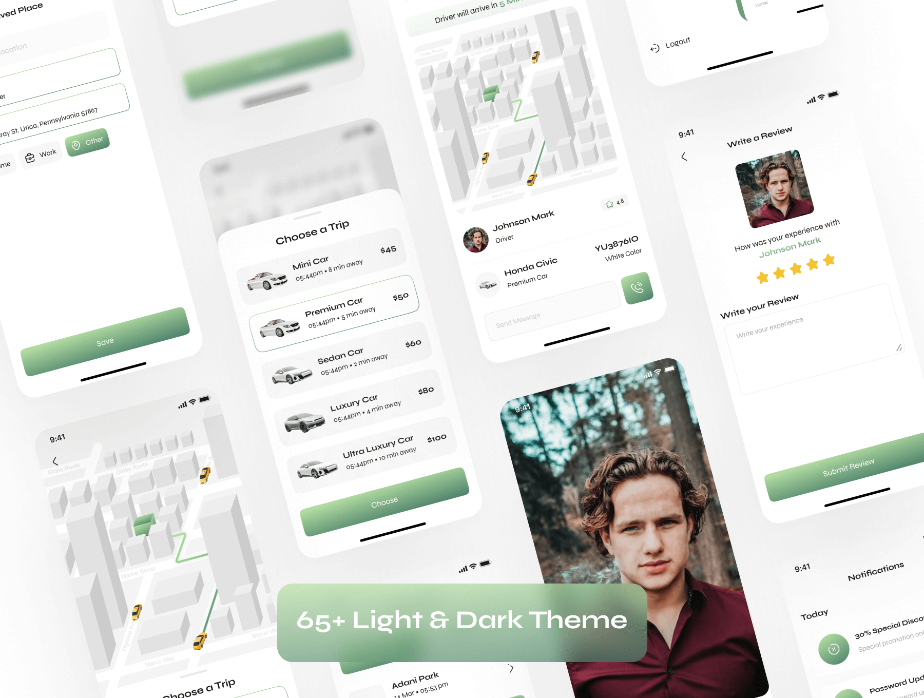 65个出租车预订主题APP UI界面素材包（Figma）