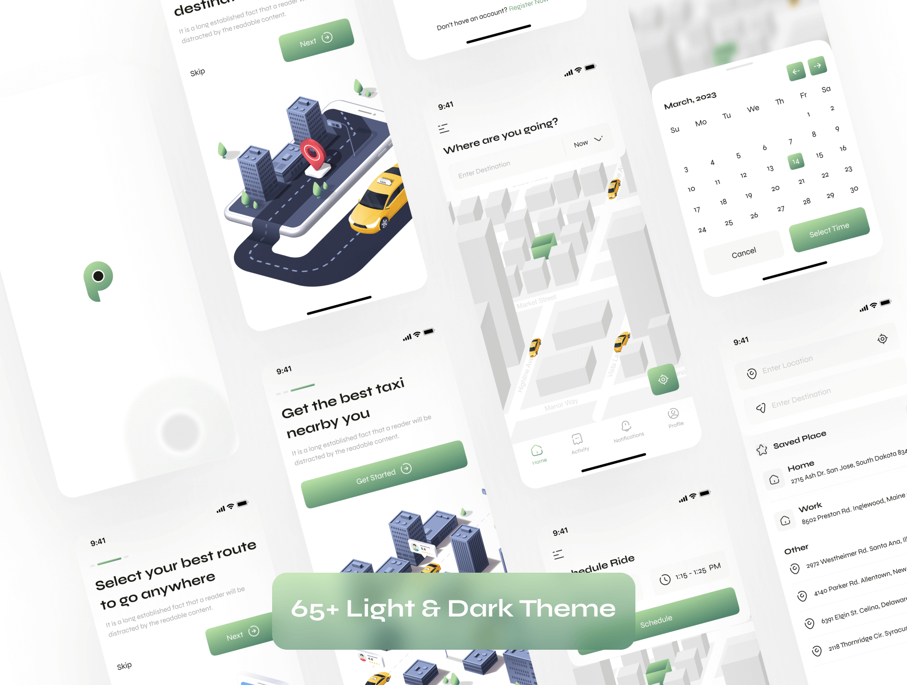 65个出租车预订主题APP UI界面素材包（Figma）