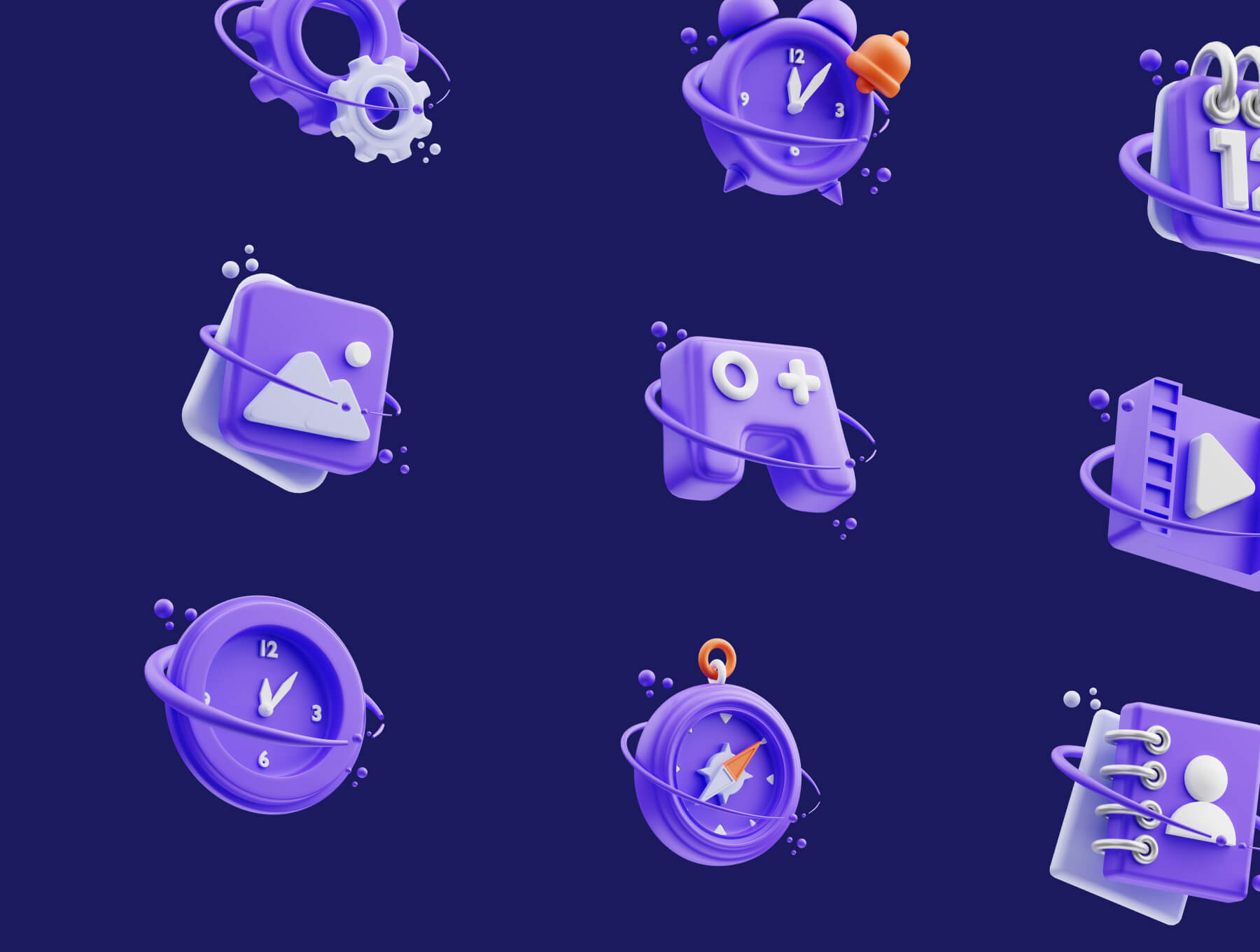 15个紫色用户界面主题相关的3D图标素材包