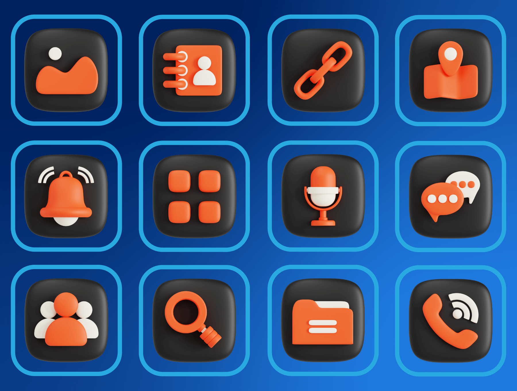 50个橙色用户体验主题3D图标素材