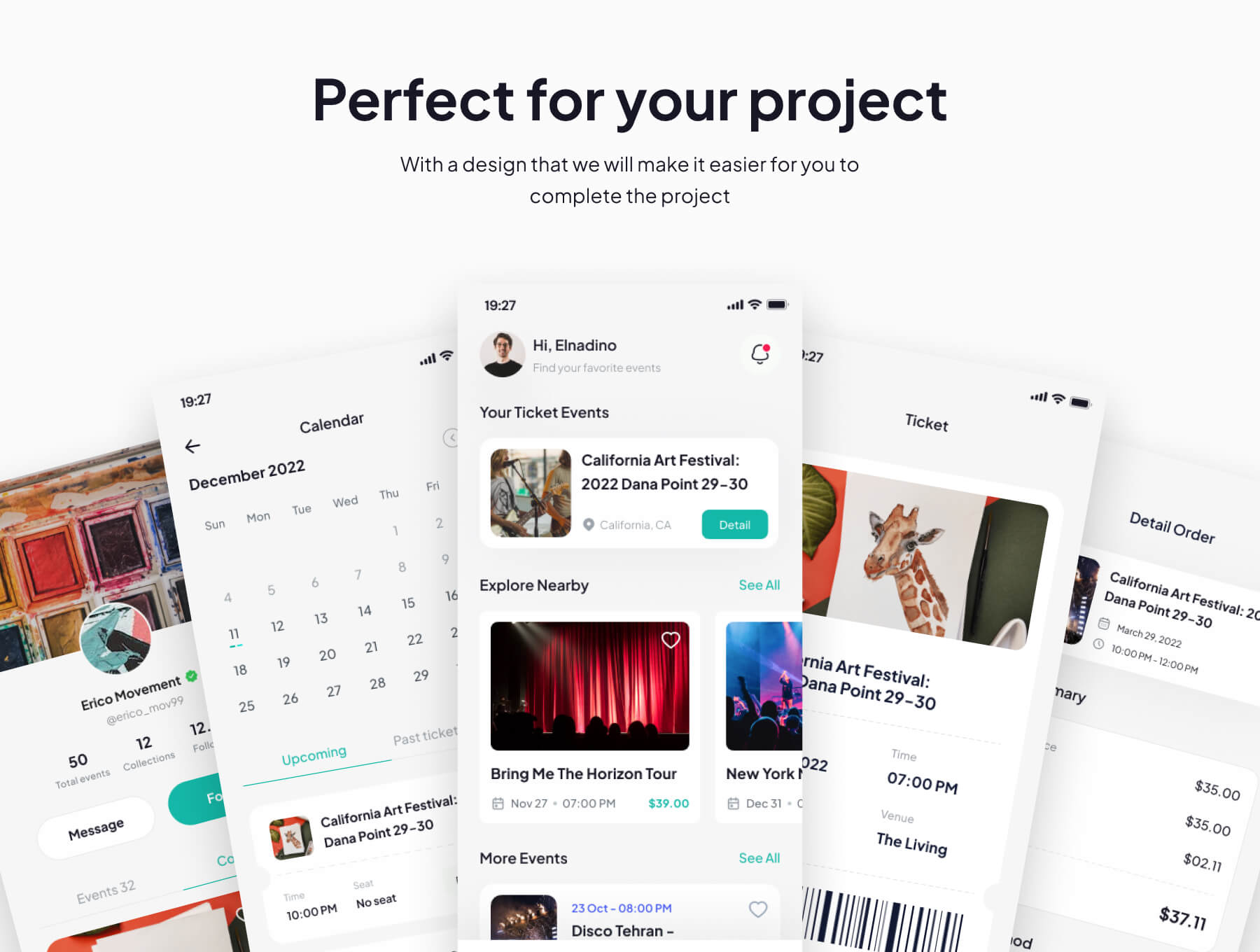 50个绿色简洁活动门票预订主题APP UI界面素材包
