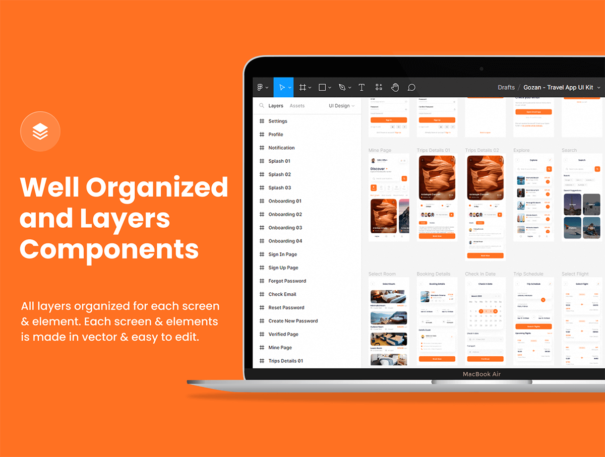 35个艳丽橙色旅游移动APP UI界面素材包