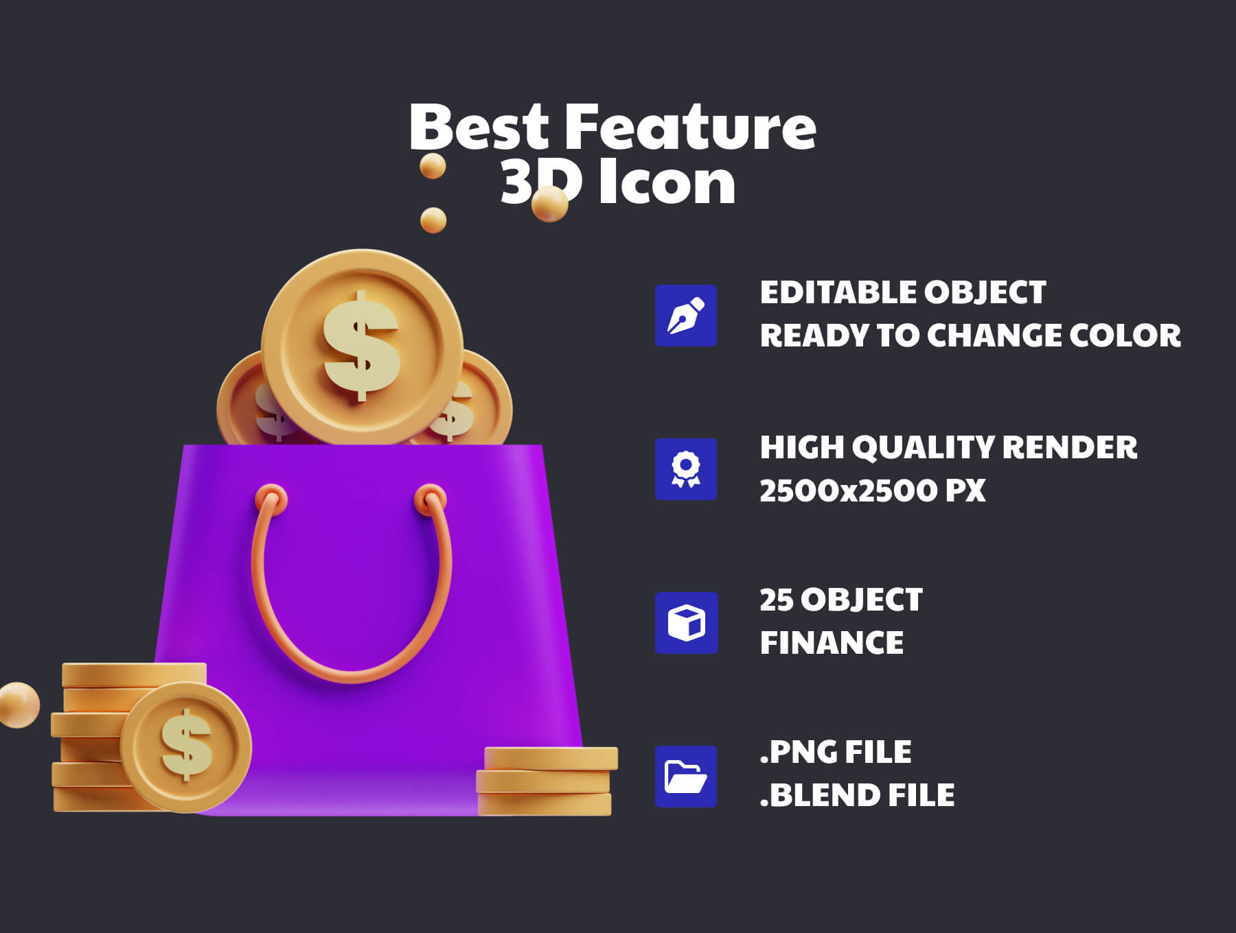25个紫色高质量金融主题3D图标素材包