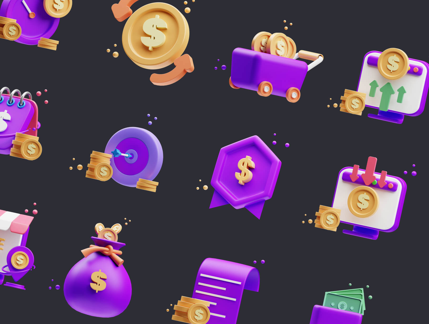 25个紫色高质量金融主题3D图标素材包