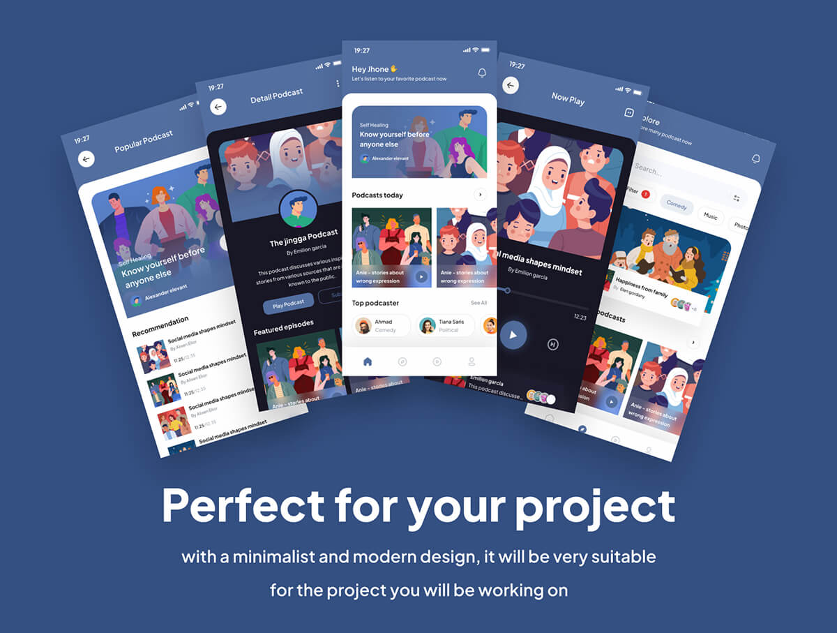 40个高级蓝播客主题APP UI界面素材包