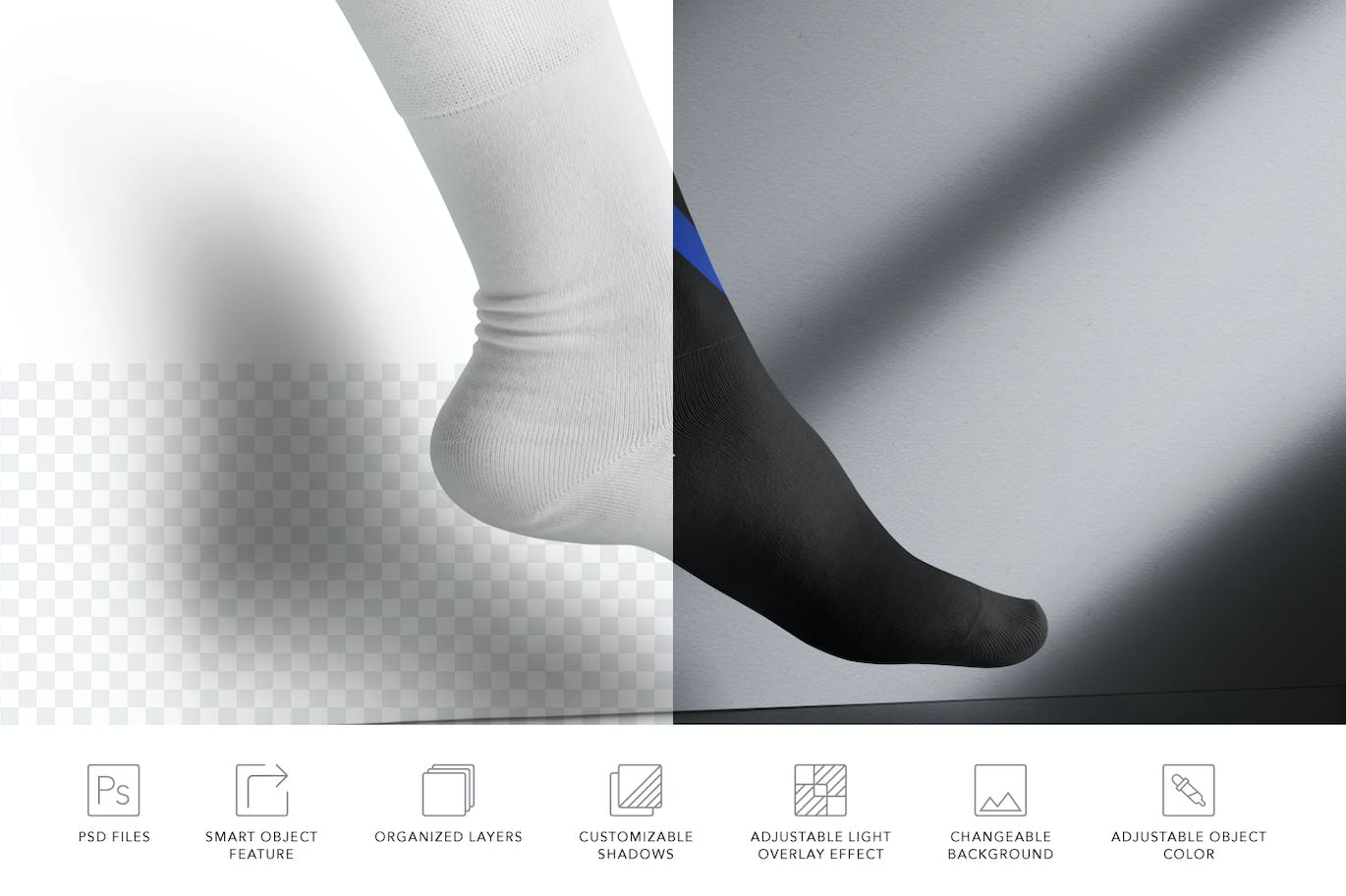 效果真实的黑色袜子PSD样机素材