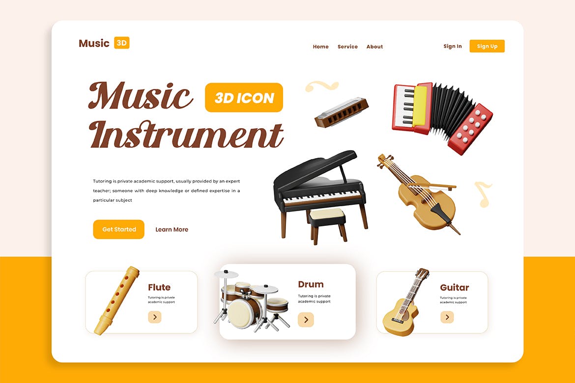 20个乐器相关3D图标素材包（Blender）